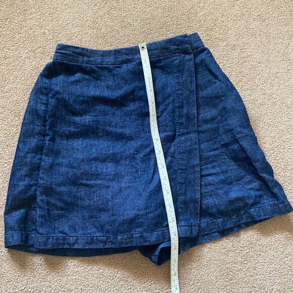 Muji Women's XS Blue Skort Mini Skirt Shorts Denim Cotton Hemp Wrap Elastic - Picture 5 of 10